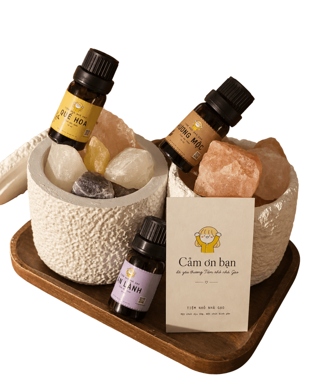 Bộ đá, cốc khuếch tán và chai tinh dầu 10ml
